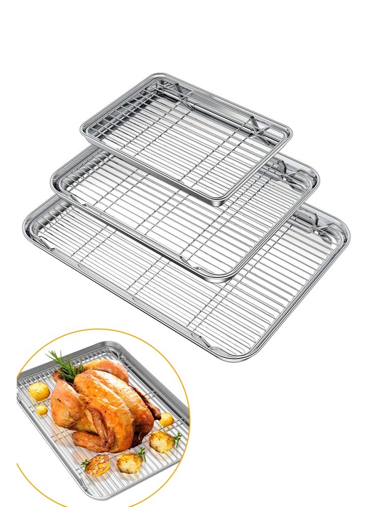 Solerconm Baking Sheet and Cooling Rack Set, 6 Pieces Stainless Steel Bakeware Set with 3 Baking Trays and 3 Racks, Heavy Duty Non Toxic Oven Pan Set for Cookies, Roasting and Cooling - Image 1